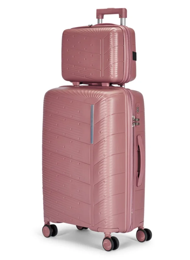 ليمرا طقم شنط سفر مكون من 4 حقائب أمتعة بعجلات و بتصميم صلب وقوي مصنوع  من مادة البولي بوربلين لون روزجولد